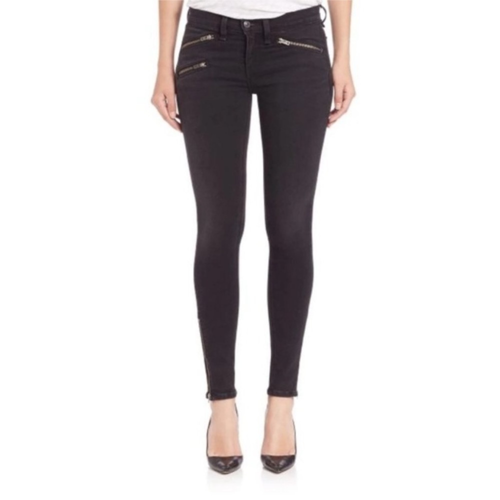 Zara Black Moto Skinny Jeans with Zipper Detail Size 10